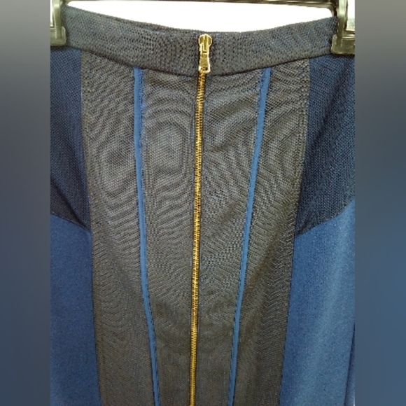 Club Monaco Double Gold Zipper Pencil Bodycon Black Blue Skirt Wool Blend 2 - Picture 3 of 8